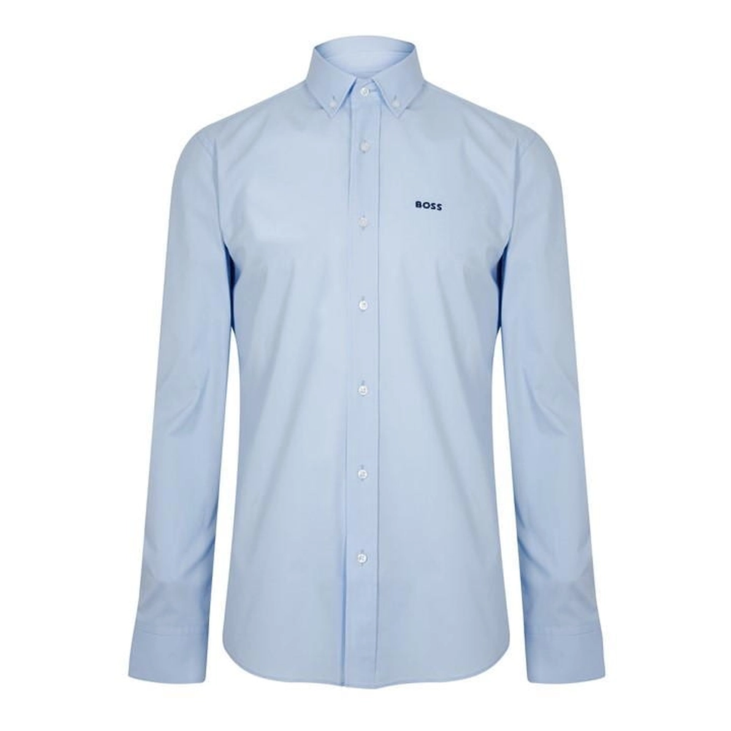 Hugo Boss Men's Long Sleeve Plain Shirt - Blue